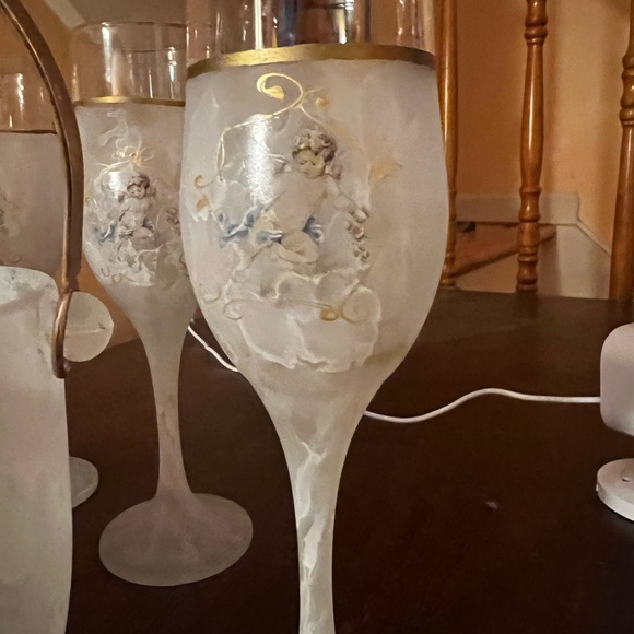 Vintage Arte Murano Silvestri Art Crystal Winged Angel Wine Set - Picture 3 of 3